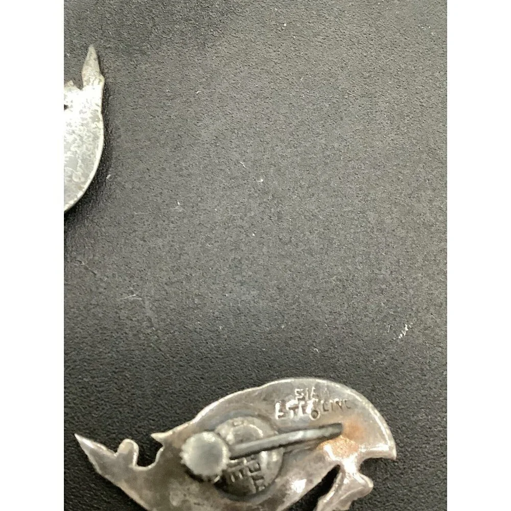 VTG Earrings & Clip Siam Sterling Silver White Mermaid Clip-On Niello C. 40’s